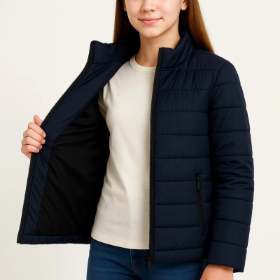 Şişme Mont Hafif ve Sıcak Tutucu Kışlık Fermuarlı Su İtici Rahat Günlük Mont Kapüşonuz Modern Tasarım - Lacivert