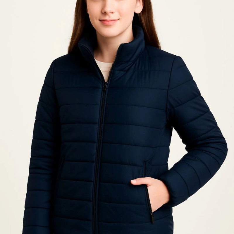 Şişme Mont Hafif ve Sıcak Tutucu Kışlık Fermuarlı Su İtici Rahat Günlük Mont Kapüşonuz Modern Tasarım - Lacivert