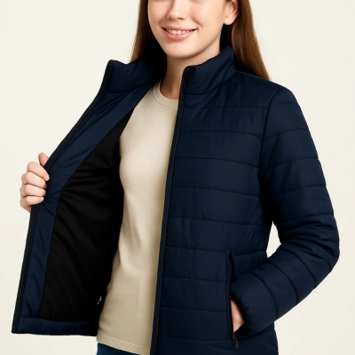 Şişme Mont Hafif ve Sıcak Tutucu Kışlık Fermuarlı Su İtici Rahat Günlük Mont Kapüşonuz Modern Tasarım - Lacivert