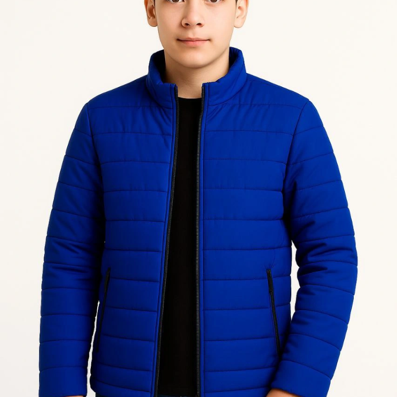 Şişme Mont Hafif ve Sıcak Tutucu Kışlık Fermuarlı Su İtici Rahat Günlük Mont Kapüşonuz Modern Tasarım - Saks Mavisi