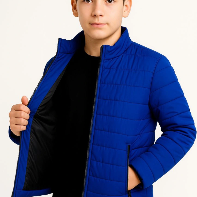 Şişme Mont Hafif ve Sıcak Tutucu Kışlık Fermuarlı Su İtici Rahat Günlük Mont Kapüşonuz Modern Tasarım - Saks Mavisi