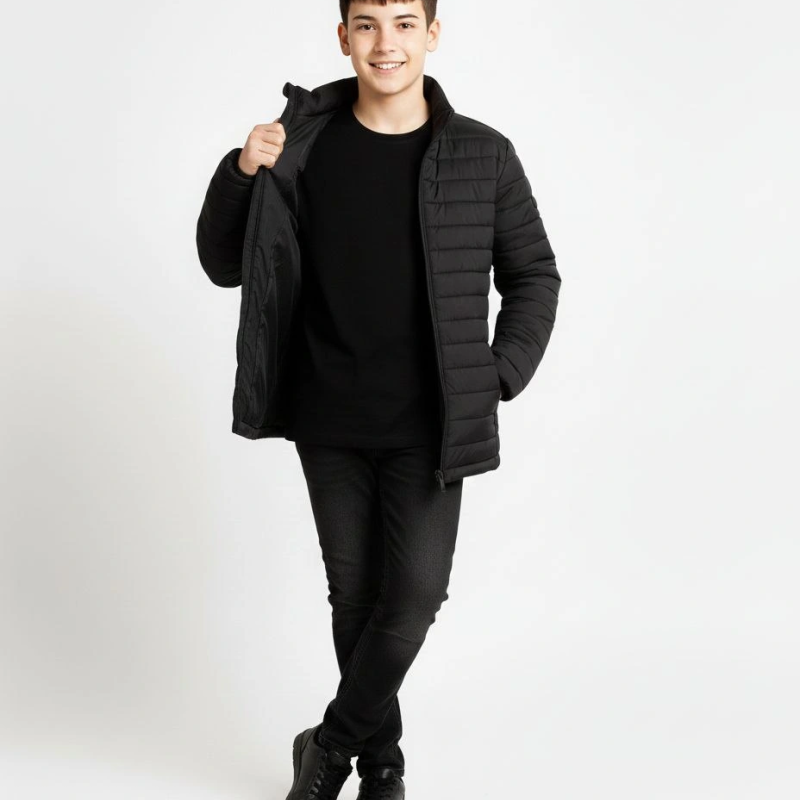 Şişme Mont Hafif ve Sıcak Tutucu Kışlık Fermuarlı Su İtici Rahat Günlük Mont Kapüşonuz Modern Tasarım - Siyah