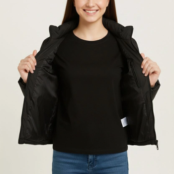 Şişme Mont Hafif ve Sıcak Tutucu Kışlık Fermuarlı Su İtici Rahat Günlük Mont Kapüşonuz Modern Tasarım - Siyah