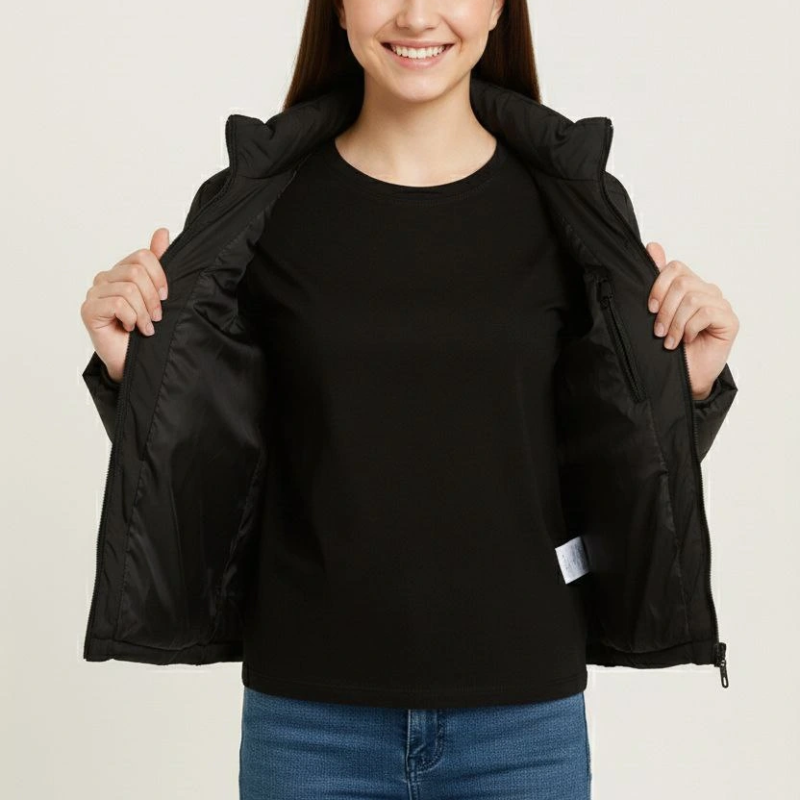 Şişme Mont Hafif ve Sıcak Tutucu Kışlık Fermuarlı Su İtici Rahat Günlük Mont Kapüşonuz Modern Tasarım - Siyah