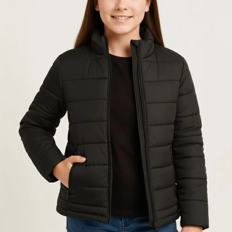 Şişme Mont Hafif ve Sıcak Tutucu Kışlık Fermuarlı Su İtici Rahat Günlük Mont Kapüşonuz Modern Tasarım - Siyah