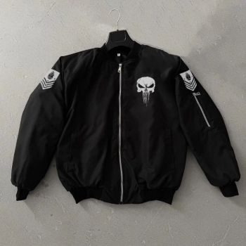 Siyah Askeri Tarz Bomber Mont –  , Punisher Skull Detaylı -
