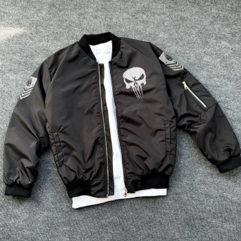 Siyah Askeri Tarz Bomber Mont –  , Punisher Skull Detaylı -