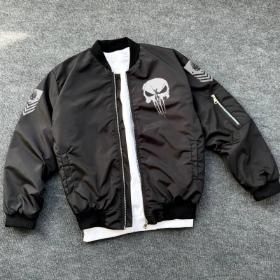 Siyah Askeri Tarz Bomber Mont –  , Punisher Skull Detaylı -
