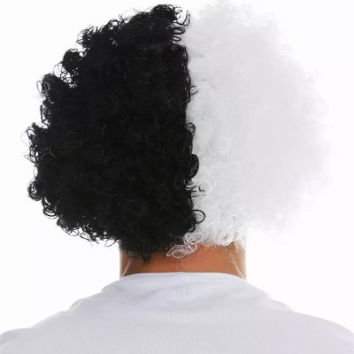 Siyah Beyaz Kıvırcık Afro Bonus Taraftar Peruğu 