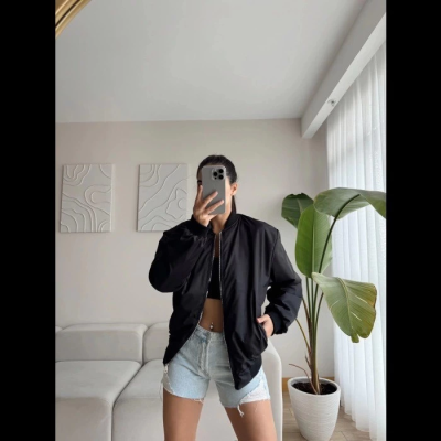 Siyah Bomber Mont - Siyah -