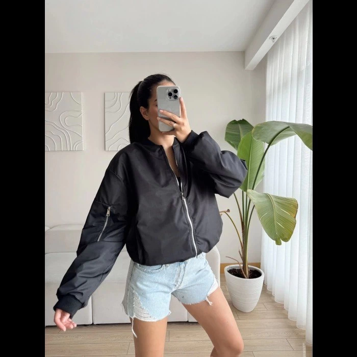 Siyah Bomber Mont - Siyah -