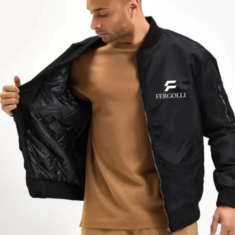 Siyah Bomber Mont – Fergolli Logo Baskılı -