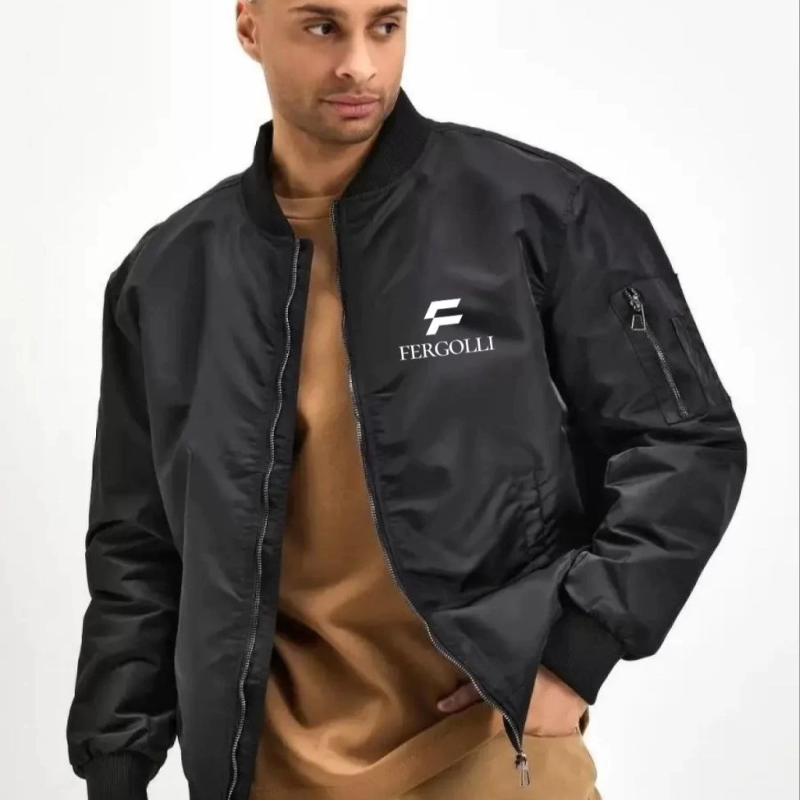 Siyah Bomber Mont – Fergolli Logo Baskılı -