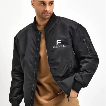 Siyah Bomber Mont – Fergolli Logo Baskılı -