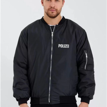 Siyah Bomber Mont – POLIZEI Yazılı, Siyah -