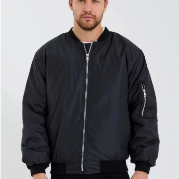 Siyah Bomber Mont – Su İtici Kumaş, Kapitone Astarlı, Fermuarlı -