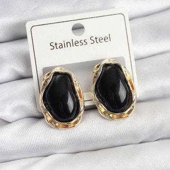 Siyah Damla Model Pirinç Vintage Kadın Küpe