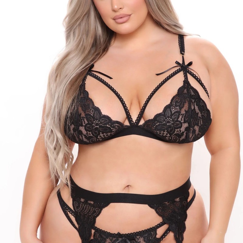 Siyah Dantelli Büyük Beden Jartiyer Takımı TM1296