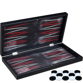 Siyah Deri Kaplamalı Özel Tasarım Tavla Seti 