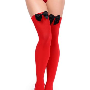 Siyah Fiyonklu Kırmızı Jartiyer Çorabı TM1213