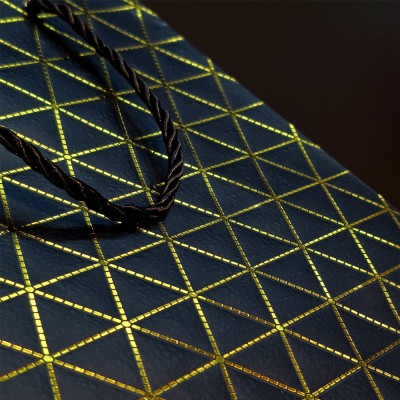 Siyah Geometrik Desenli Mini Boy Karton Hediye Çantası