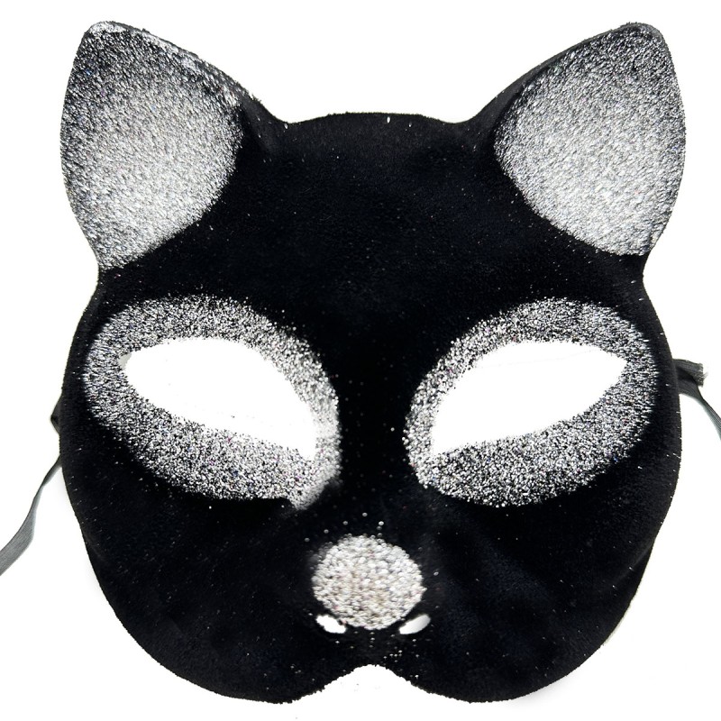 Siyah Gümüş Simli Kedi Maskesi