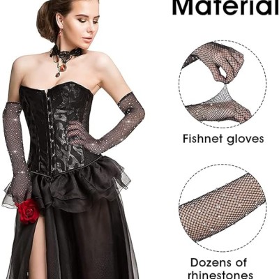 Siyah İncili Elmas File Örgü Uzun Eldiven