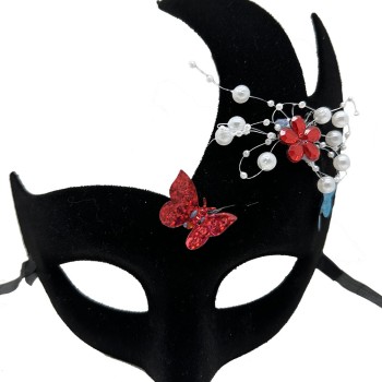 Siyah İncili Taşlı Süet Venedik Parti Maskesi