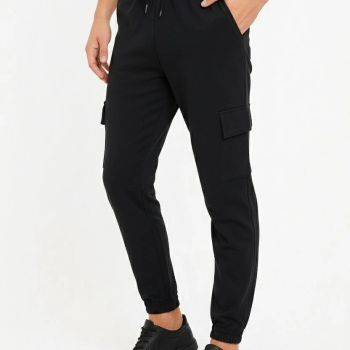 Siyah Jogger Eşofman Altı Rahat Kalıp, Kargo Cepli, Lastikli Paça, Günlük Spor Pantolon - Siyah