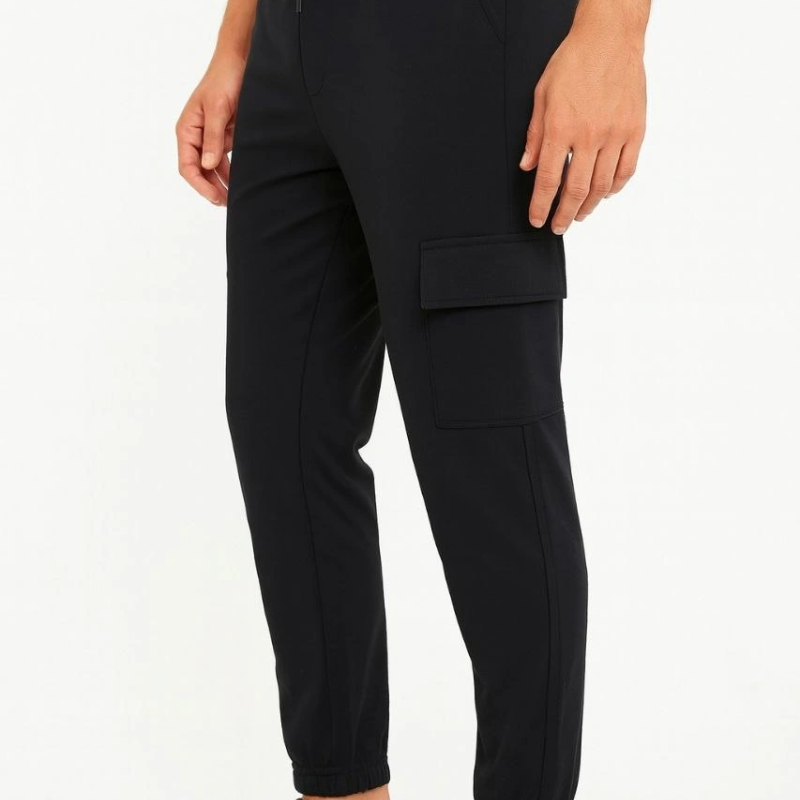 Siyah Jogger Eşofman Altı Rahat Kalıp, Kargo Cepli, Lastikli Paça, Günlük Spor Pantolon - Siyah