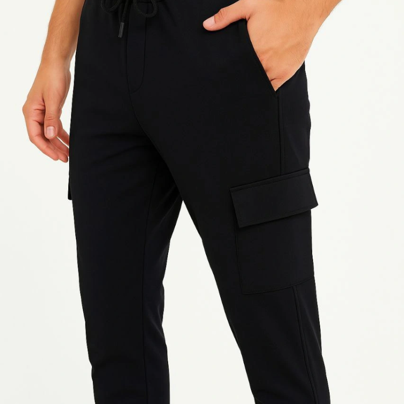 Siyah Jogger Eşofman Altı Rahat Kalıp, Kargo Cepli, Lastikli Paça, Günlük Spor Pantolon - Siyah