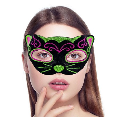 Siyah Kadife İşlemeli Kedi Maskesi