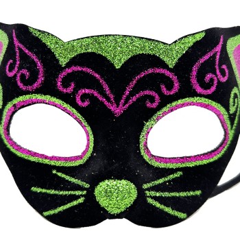 Siyah Kadife İşlemeli Kedi Maskesi