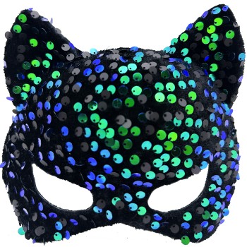 Siyah Kadife Mavi Yeşil Parti Maskesi