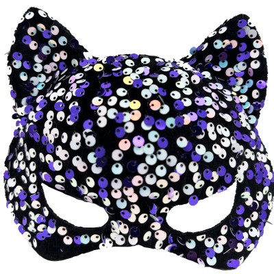 Siyah Kadife Mor Beyaz Pullu Parti Maskesi