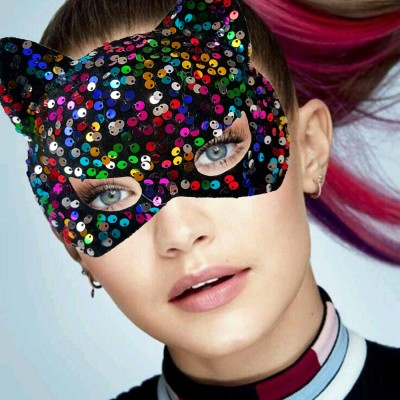 Siyah Kadife Payetli Parti Maskesi