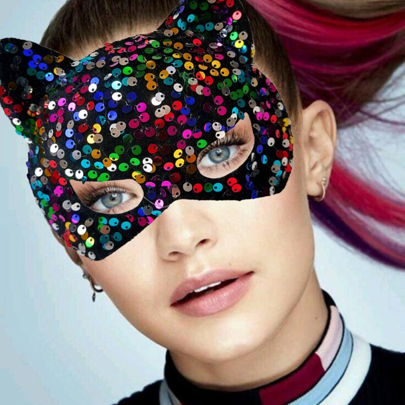 Siyah Kadife Payetli Parti Maskesi