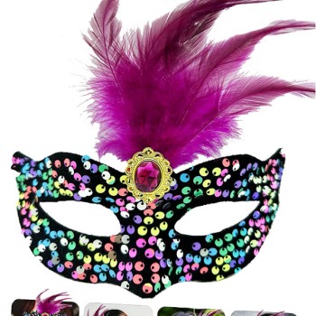 Siyah Kadife Rengarenk Payetli Pembe Parti Maskesi