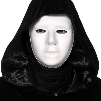 Siyah Kapüşonlu 120 cm Pelerin ve Beyaz Boyanabilir Tam Yüz Maske