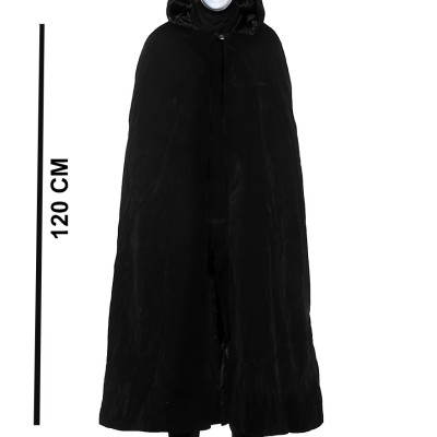 Siyah Kapüşonlu 120 cm Pelerin ve Beyaz Boyanabilir Tam Yüz Maske