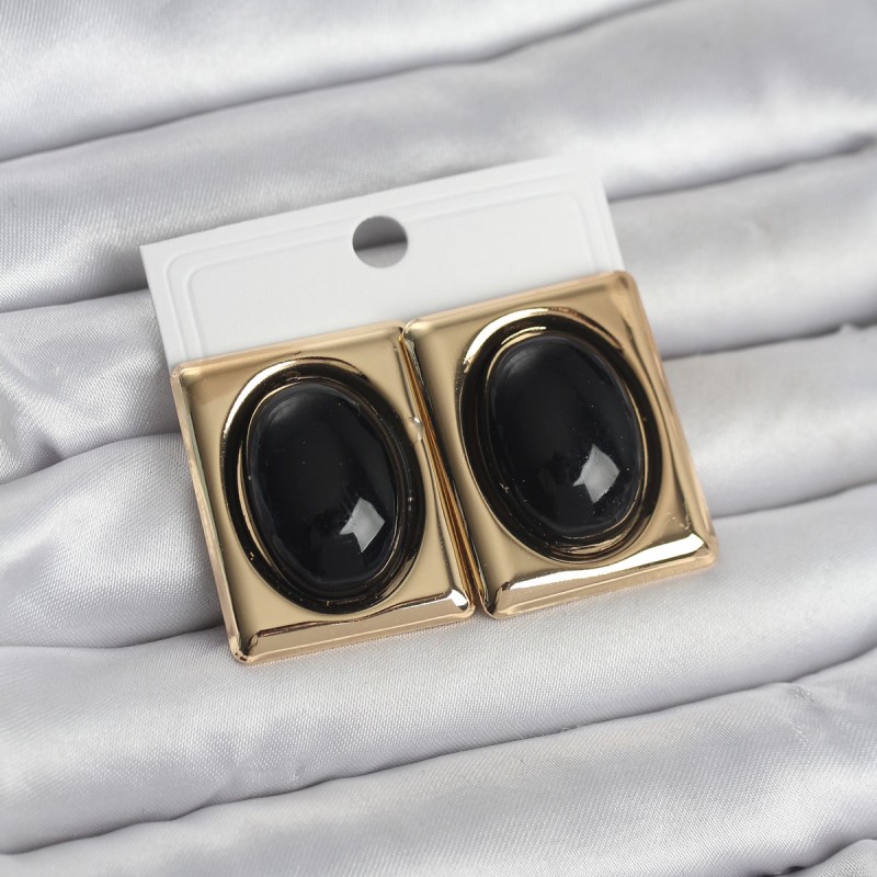 Siyah Kare Model Vintage Gold Renk Kadın Küpe