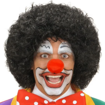 Siyah Kıvırcık Afro Peruk ve Kırmızı Sünger Burun Seti