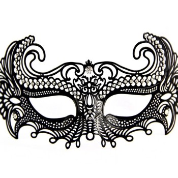Siyah Lazer Kesim Kristal Taşlı Metal Venedik Maskesi