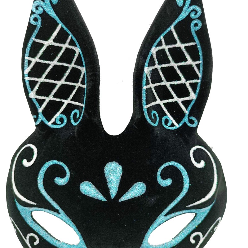 Siyah Mavi Beyaz Simli Tavşan Maskesi