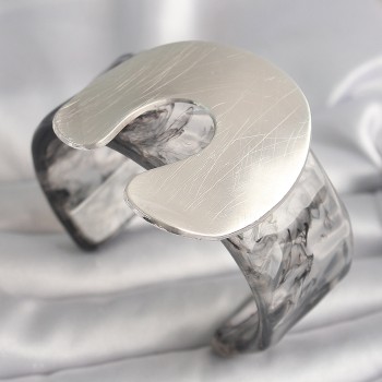 Siyah Mermer Desen Akrilik Plaka Vintage Kadın Bilezik