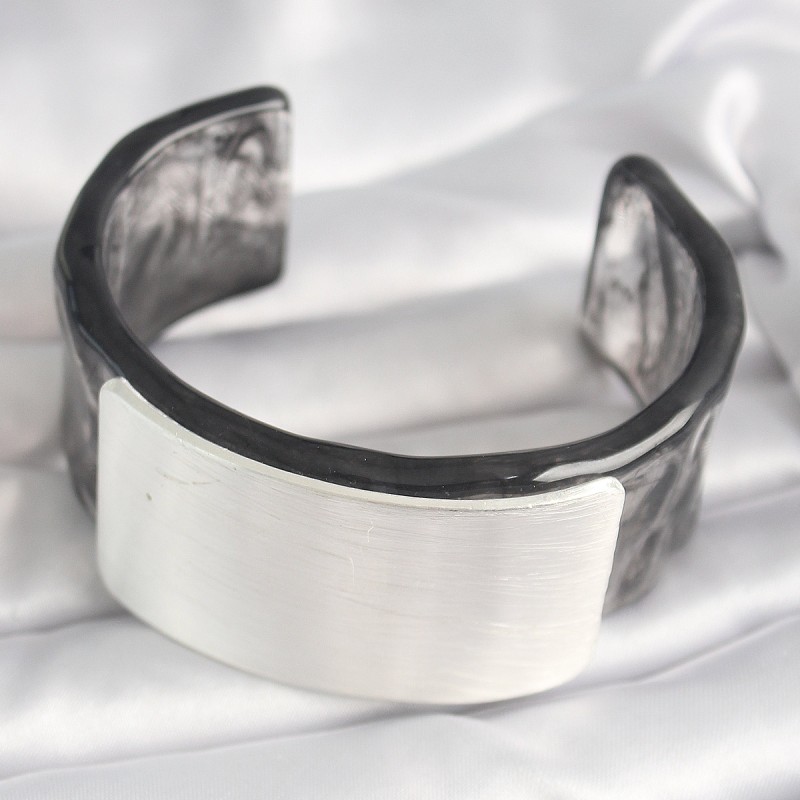 Siyah Mermer Desen Akrilik Plastik Dikdörtgen Plaka Model Vintage Kadın Bilezik