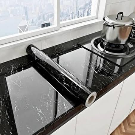 Siyah Mermer Desenli Yapışkanlı Kaplama Kağıdı 5 Metre