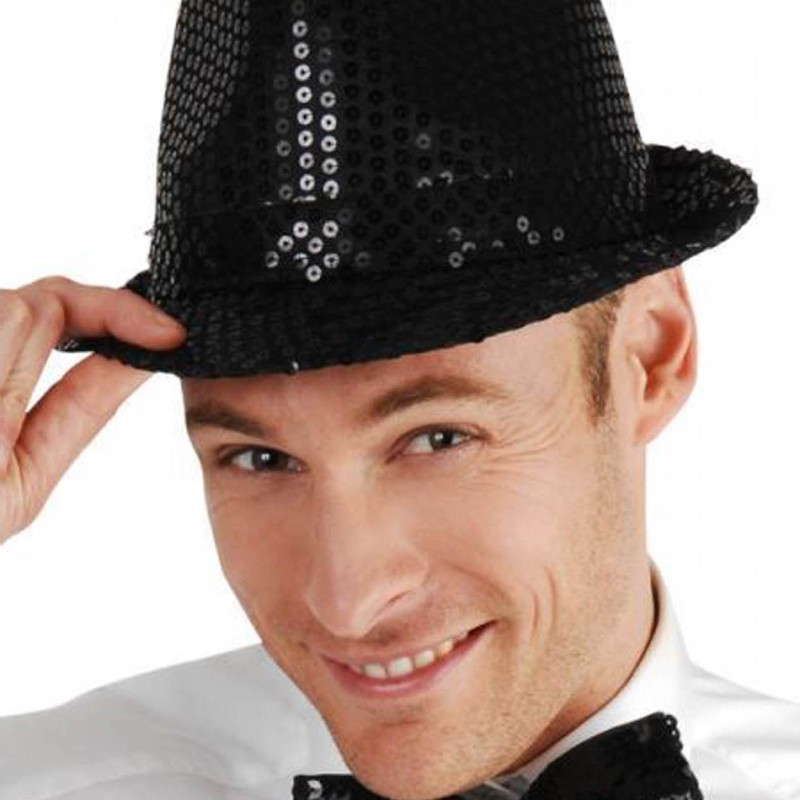 Siyah Payetli Fötr Şapka Yetişkin Boy