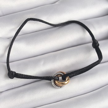 Siyah Renk İpli Asansörlü Mix Çelik Halka Model Kadın Bileklik