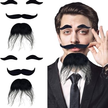Siyah Renk Kendinden Yapışkanlı Takma Sakal Bıyık ve Kaş Seti 